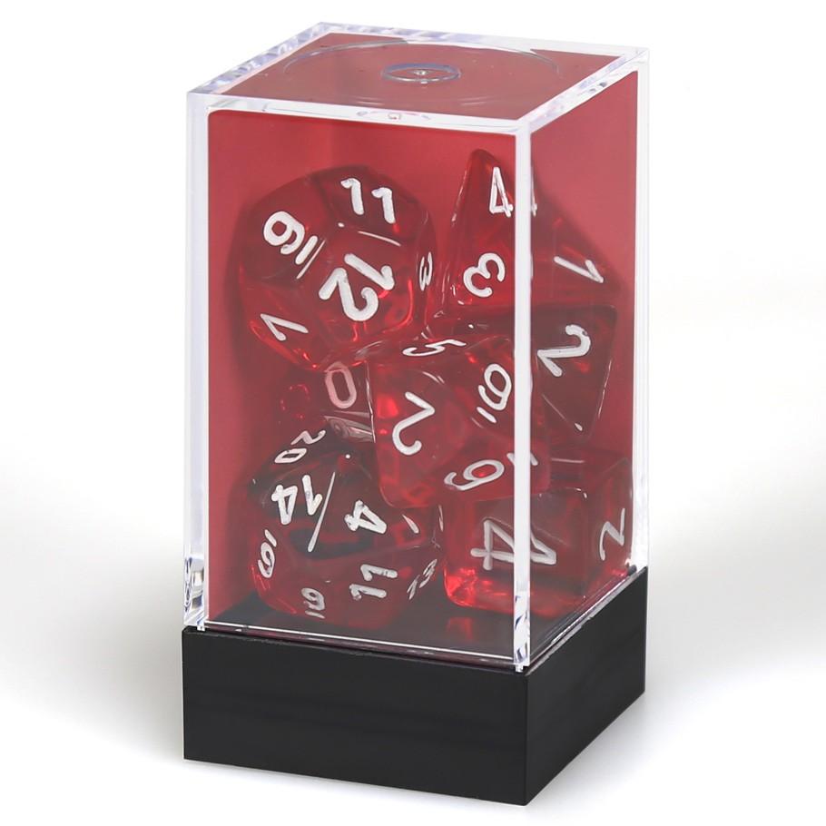 Chessex Red Translucent Polyhedral Dice with White Numbers - Set of 7