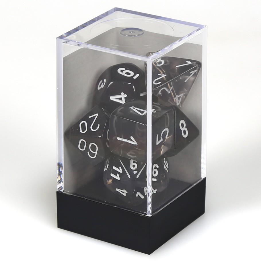 Chessex Smoke Translucent Polyhedral Dice with White Numbers - Set of 7