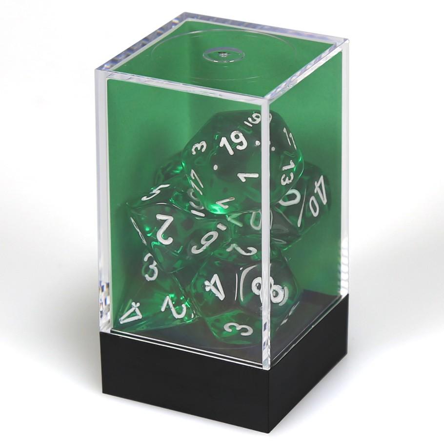 Chessex Green Translucent Polyhedral Dice with White Numbers - Set of 7