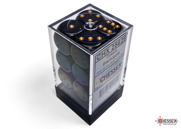 Chessex - Black/Gold 16mm d6 Dice Block (12 dice)